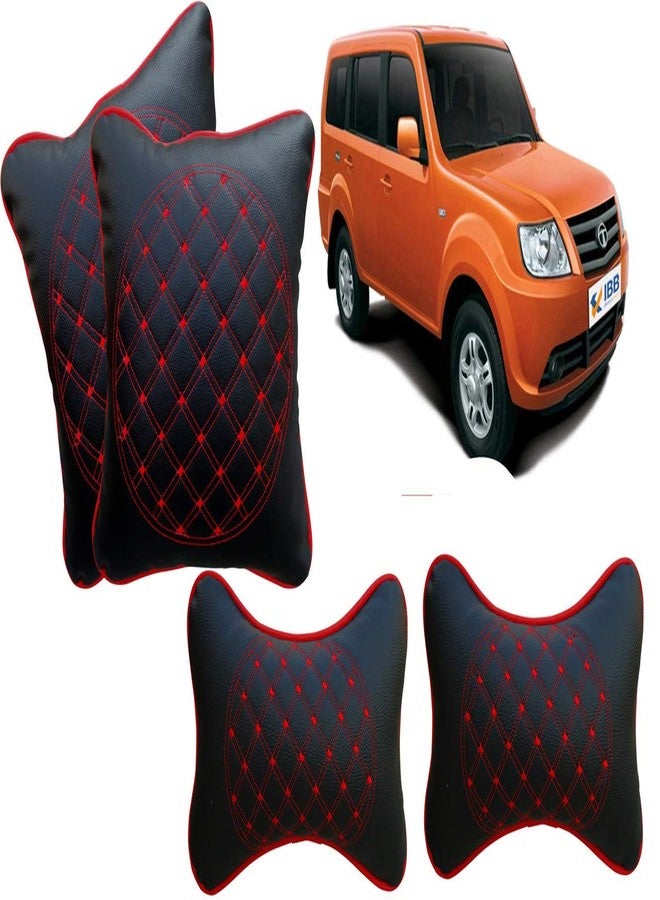 Selifaur Black and Red Double Quilted Car Cushion and Neck Rest Pillow Set of 4 for Grande Dicor - Image 1